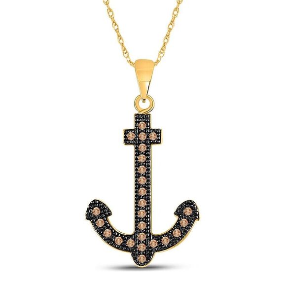 0.20 cttw Brown Diamond Anchor Nautical Pendant Charm 10k Yellow Gold - Picture 2 of 2